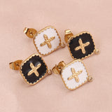 4 pcs Gold-Plate Enamel Stainless Steel Earring Posts with Loop Cross