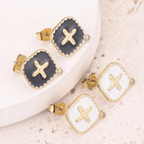 4 pcs Gold-Plate Enamel Stainless Steel Earring Posts with Loop Cross