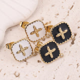 4 pcs Gold-Plate Enamel Stainless Steel Earring Posts with Loop Cross