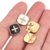 4 pcs Gold-Plate Enamel Stainless Steel Earring Posts with Loop Cross