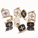 4 pcs Gold-Plate Enamel Stainless Steel Earring Posts with Loop Cross