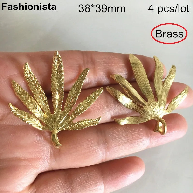4 pcs Brass Leaf Charms, Thick Brass Pendant, Filigree Charms for DIY Jewelry