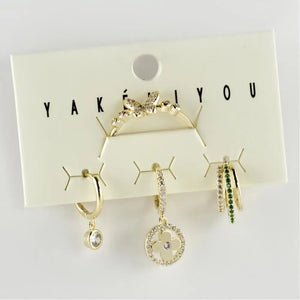 4 pcs Zircon Steel Earrings Ring Set