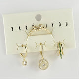 4 pcs Zircon Steel Earrings Ring Set