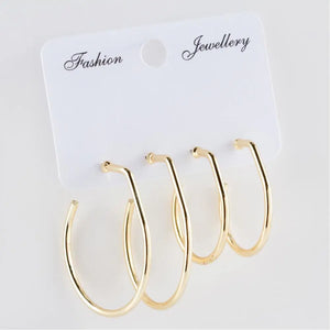Set of 4 Oval Metal Earrings 3-4 cm