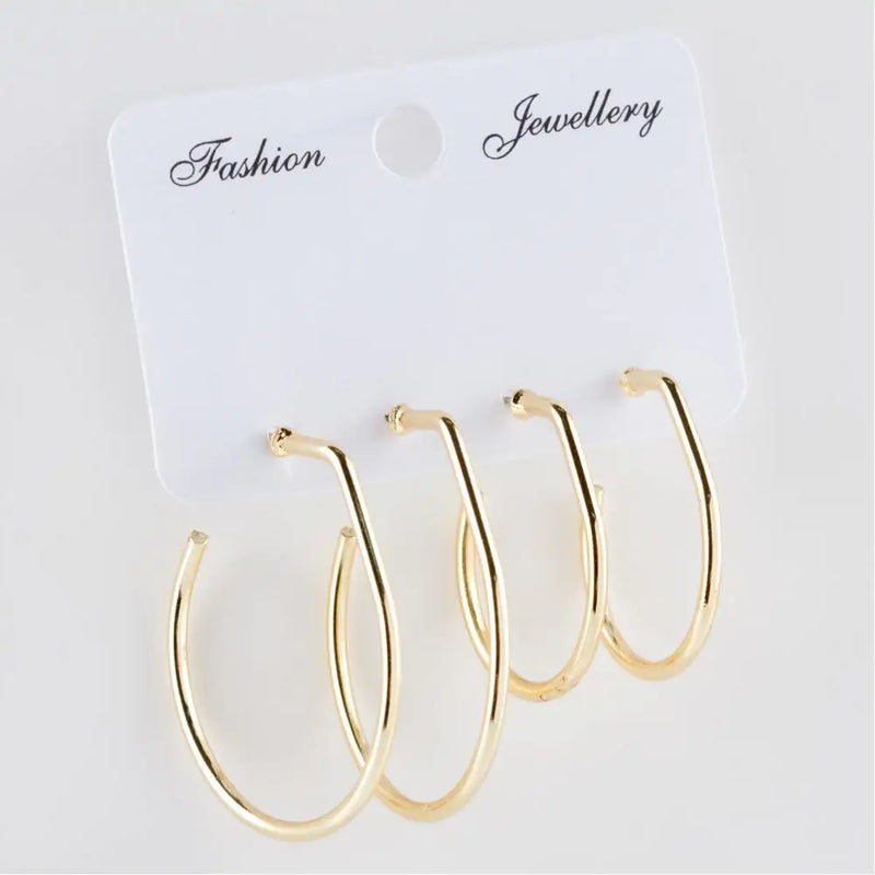 Set of 4 Oval Metal Earrings 3-4 cm