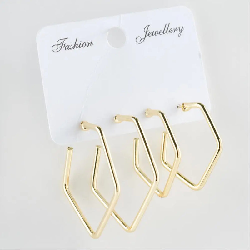 Set of 4 Pentagon Metal Earrings 3-4 cm