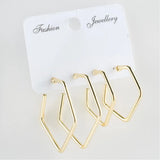 Set of 4 Pentagon Metal Earrings 3-4 cm