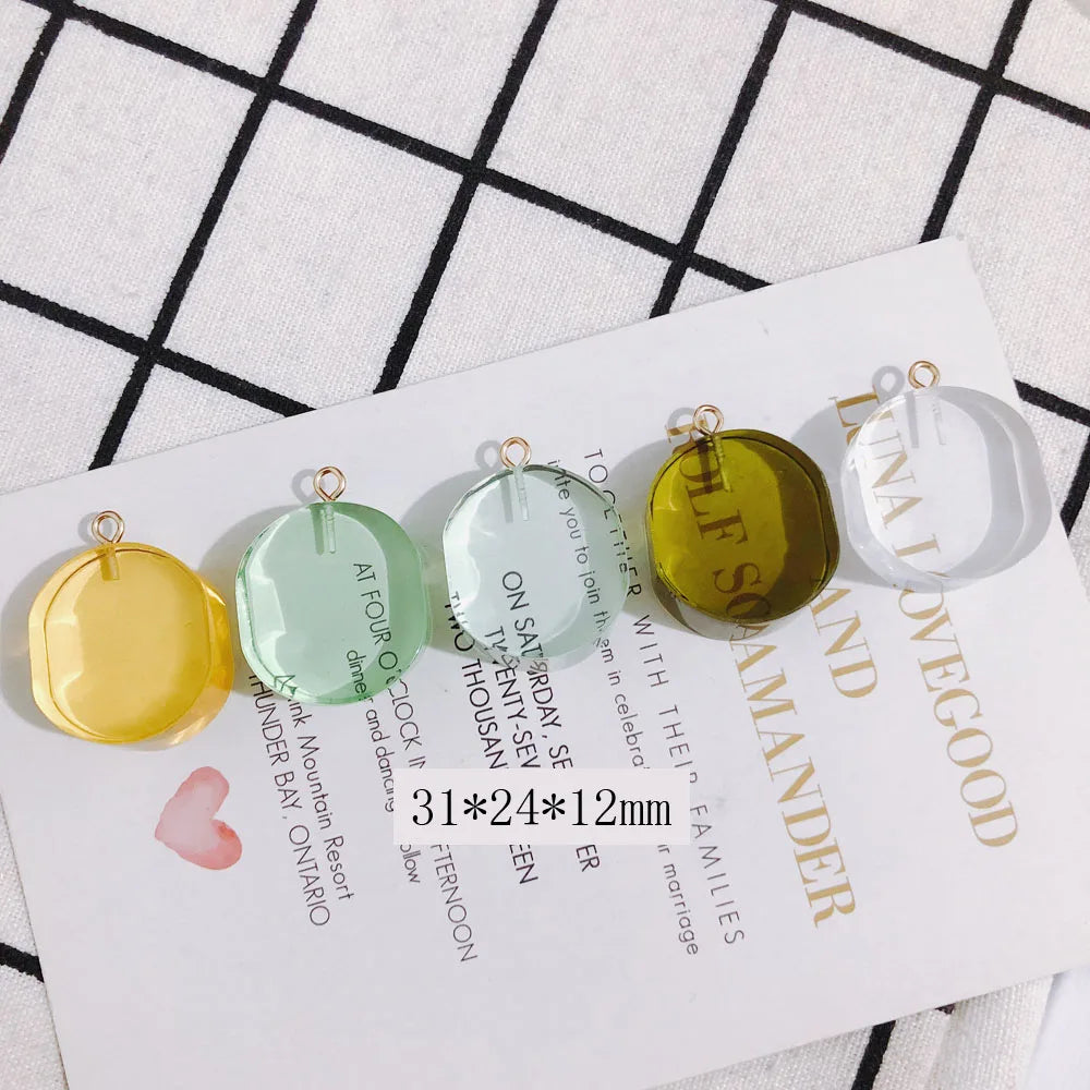 4pc Oval Resin Transparent Earring Pendant Set Green Yellow Cap Accessories