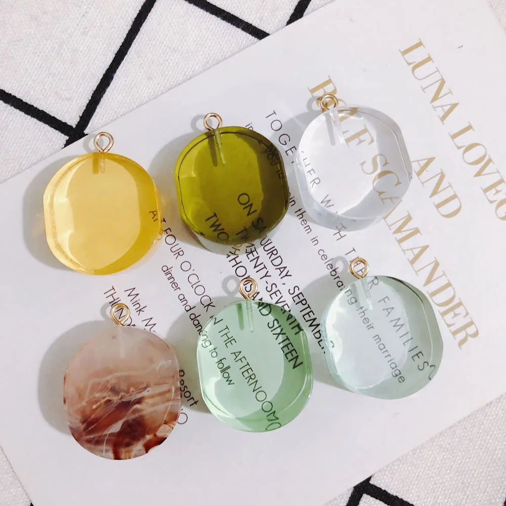 4pc Oval Resin Transparent Earring Pendant Set Green Yellow Cap Accessories