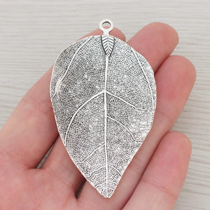 4 Pcs Tibetan Silver Leaf Charms Pendants 73x40mm
