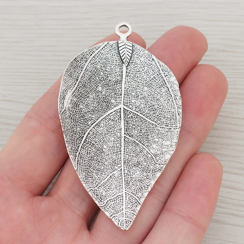 4 Pcs Tibetan Silver Leaf Charms Pendants 73x40mm