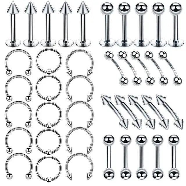 40/60PC Stainless Steel Piercing Set Body Jewelry Gift