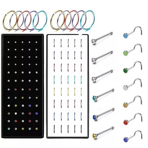 40/60Pcs Crystal Nose Ring Set Stud Lot Bend Piercing Non-Pack