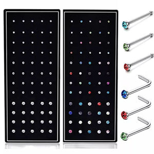 40-Piece Stainless Steel Nose Stud Set Crystal Nose Piercing Hoop Bulk