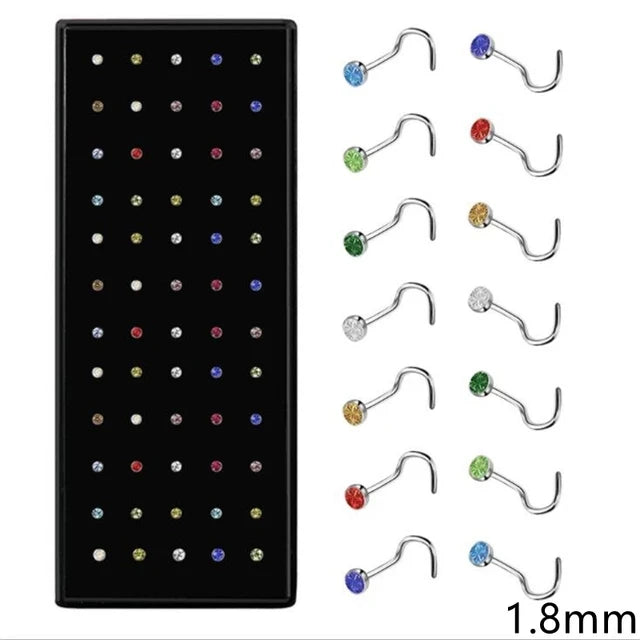 40/60pcs Stainless Steel Crystal Nose Ring Set Women Surgical Steel Nose Piercin