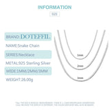 925 Sterling Silver Snake Chain Necklace 1MM/2MM/3MM for Men Women Pendant