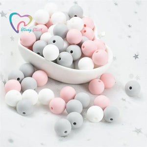 40 PCS Candy Pink Silicone Beads Baby Teether Toys Chewable BPA-Free