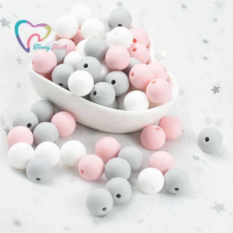 40 PCS Candy Pink Silicone Beads Baby Teether Toys Chewable BPA-Free