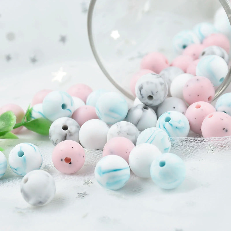 40 PCS 12MM Marble Pink Gritty Silicone Beads DIY Pacifier Chain Teething Beads