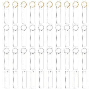40 Acrylic Keychain Blanks with Metal Key Chain- Transparent Rectangle Discs