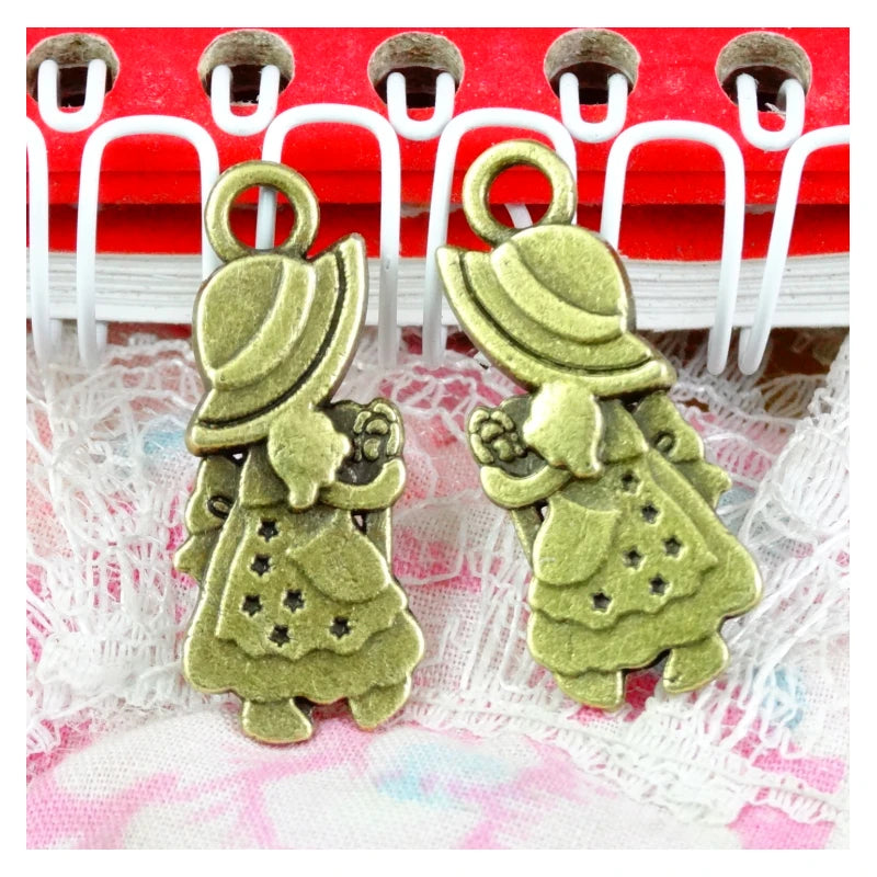 40 Vintage Girl Pendant Charms 28*12MM Antique Bronze Plated DIY Jewelry Making