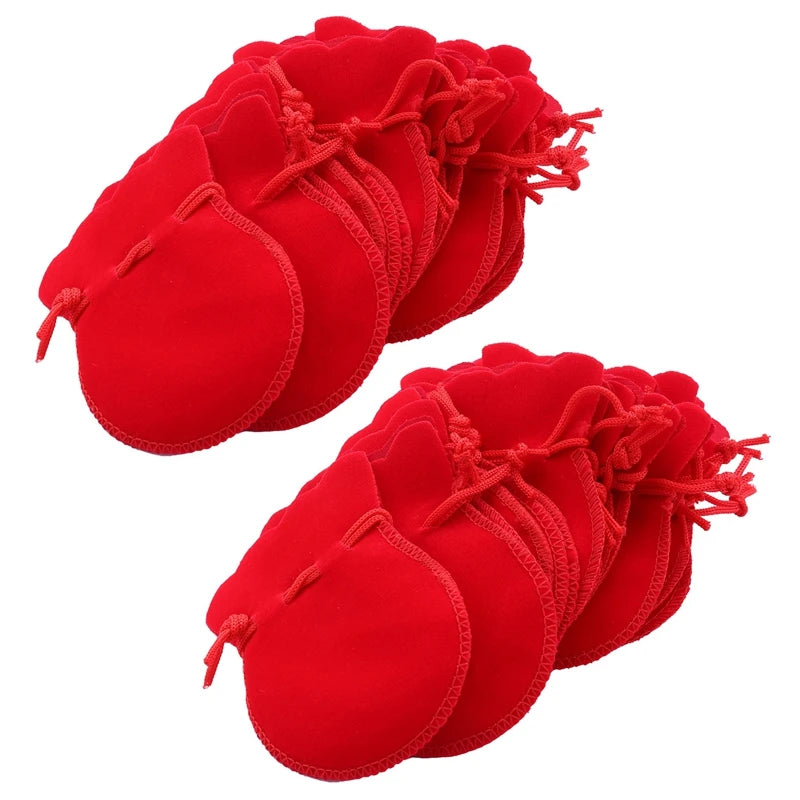 Red Velvet Oval Ring Earrings Wedding Favor Bag Pouch