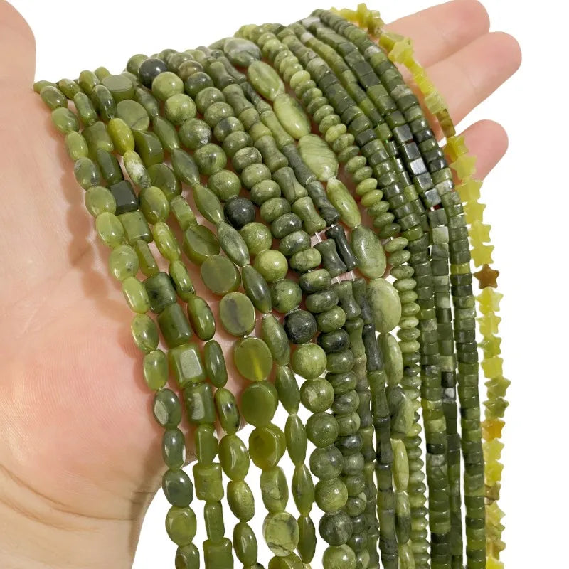 40 Green Jade Natural Stone Beads for Jewelry Making Diy Bracelet