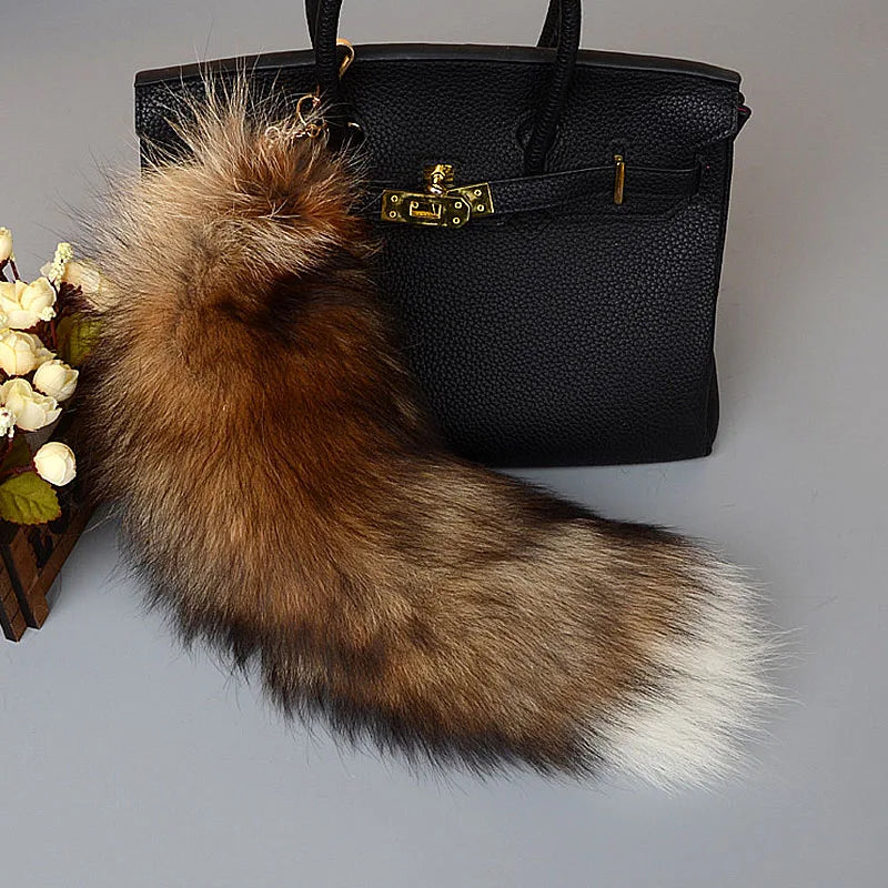 40 cm Long Fox Fur Tail Key Ring Keychain for Handbags Backpacks