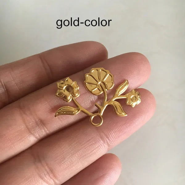 40 pcs Brass Flower Charms 29*19mm Branch With Flowers and Leaf