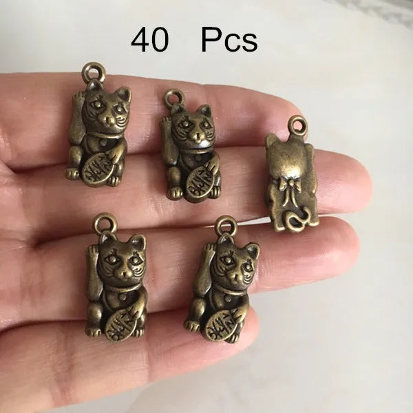 40 Maneki Lucky Metal Cat Charms Antique Bronze Finish DIY Jewelry Findings