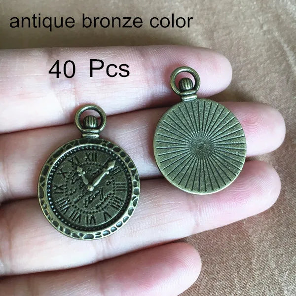 40 pcs Retro Metal Silver Watch Pendant DIY Supplies