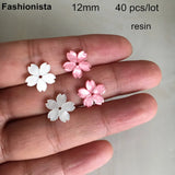 40 Pink and White 12mm Resin Flowers With Middle Hole for Crafts Making