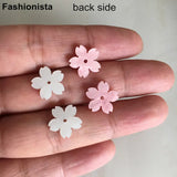 40 Pink and White 12mm Resin Flowers With Middle Hole for Crafts Making