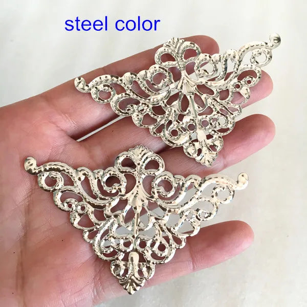 40 pcs Triangle Filigree Metal Flower Wrap,75*50mm,Gold-color,Steel color,Bronze