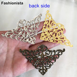 40 pcs Triangle Filigree Metal Flower Wrap,75*50mm,Gold-color,Steel color,Bronze