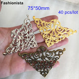 40 pcs Triangle Filigree Metal Flower Wrap,75*50mm,Gold-color,Steel color,Bronze