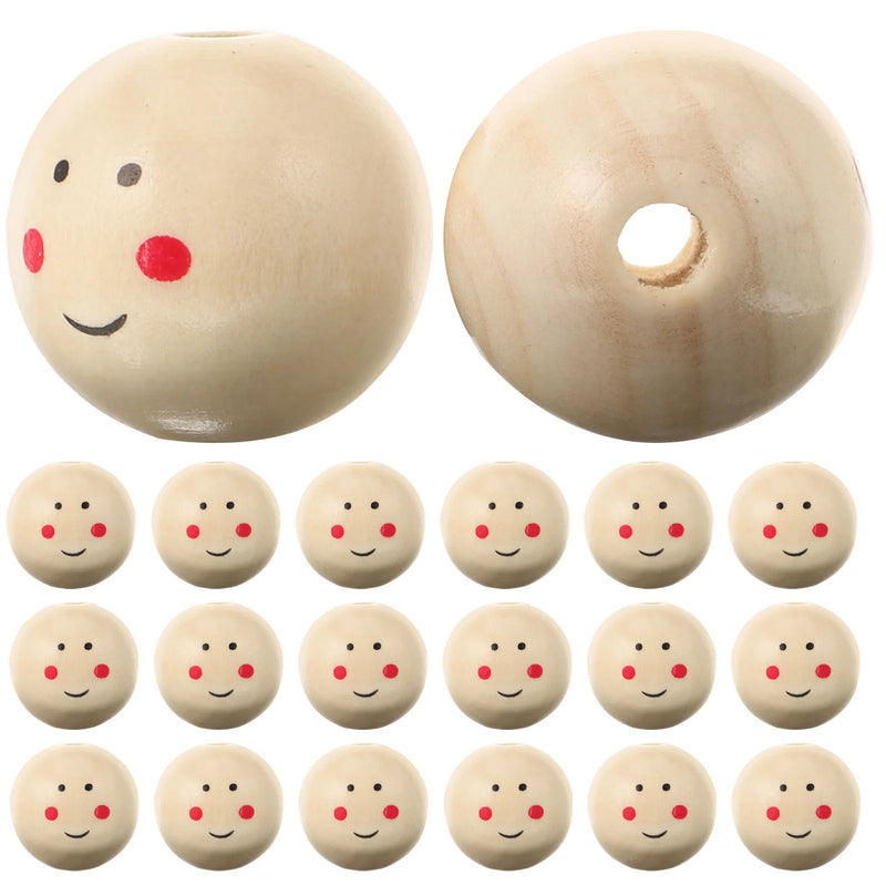 40 pcs Smiling Face Head Wooden Bead DIY Jewelry Accessories