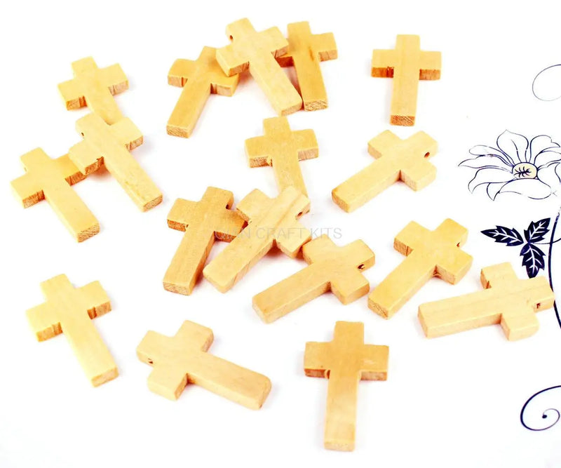 Natural Wooden Cross Beads Charm 30mm Religious Confirmation Gift