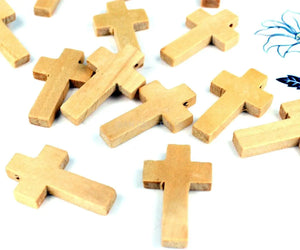 Natural Wooden Cross Beads Charm 30mm Religious Confirmation Gift