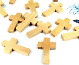 Natural Wooden Cross Beads Charm 30mm Religious Confirmation Gift