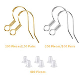 400 Pcs Silver Earring Hooks, Hypoallergenic Fish Ear Wires for DIY Jewelry