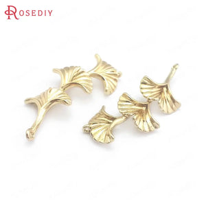 10PCS Brass Ginkgo Leaves Connect Charms for DIY Jewelry