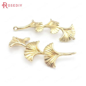 10PCS Brass Ginkgo Leaves Connect Charms for DIY Jewelry