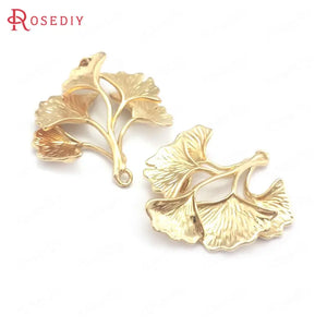 10PCS 23x25MM Champagne Brass Ginkgo Leaves Charms Pendants