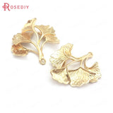 10PCS 23x25MM Champagne Brass Ginkgo Leaves Charms Pendants