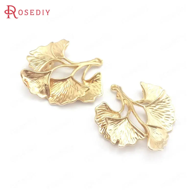 10PCS 23x25MM Champagne Brass Ginkgo Leaves Charms Pendants