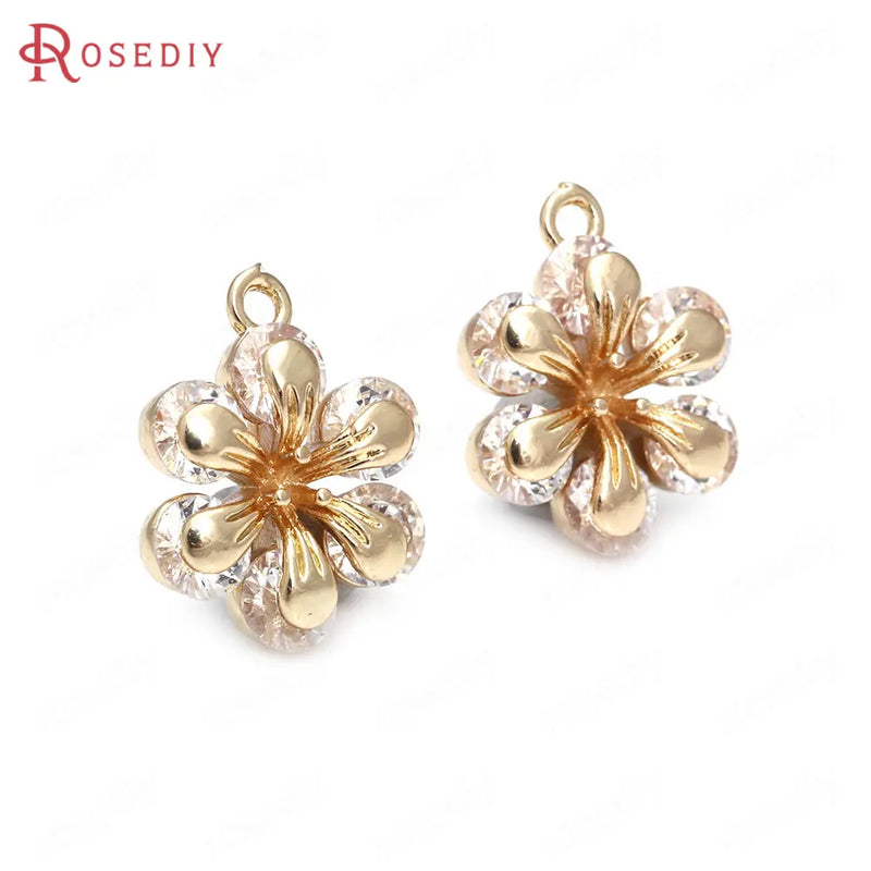 6PCS 14x18MM Champagne Brass Zircon Connect Charms Pendants