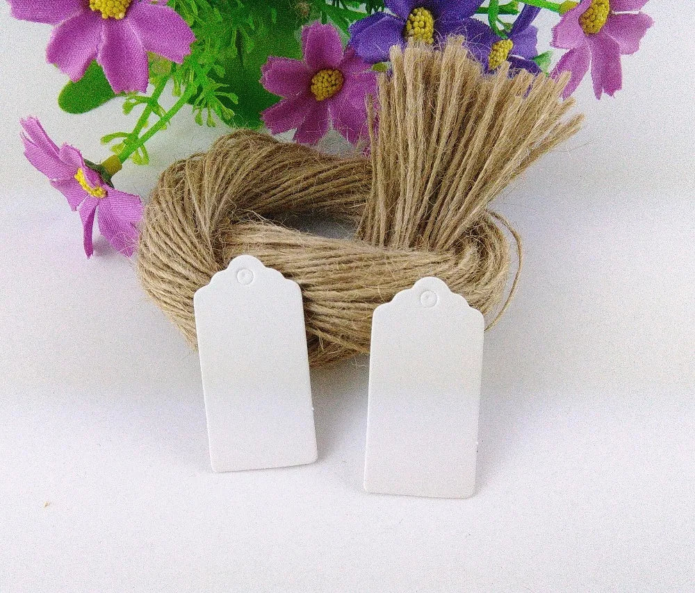 400PCS Paper Lace Scallop Tags+Hemp Strings DIY Logo Jewelry Hang Tags