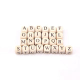 400Pcs 10mm Natural Wooden Alphabet Beads Cube Square Dice Letter Beads